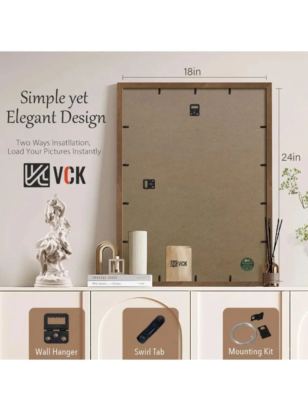 Natural Wood Grain Poster Frame Set of 5, Fits 16x20 with Mat or 18x24 Without
